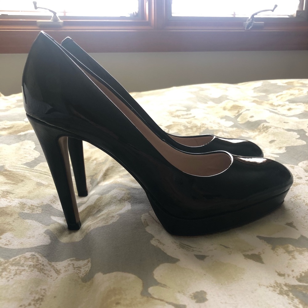French Connection Black Patent Platform Pumps